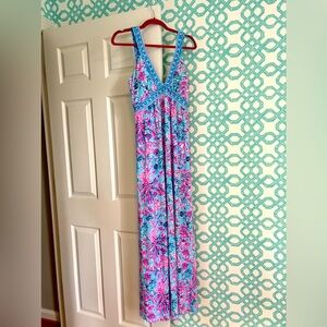 Lilly Pulitzer Serena V Neck Maxi Celestial Blue Seek and Sea